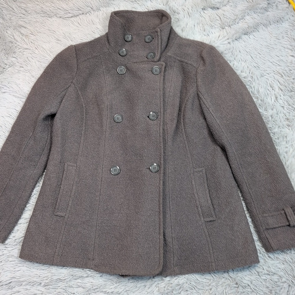 Vintage BNCI Jacket Womens XL Gray Wool‎ Blend Coat Pockets Cozy Warm Blanc Noir